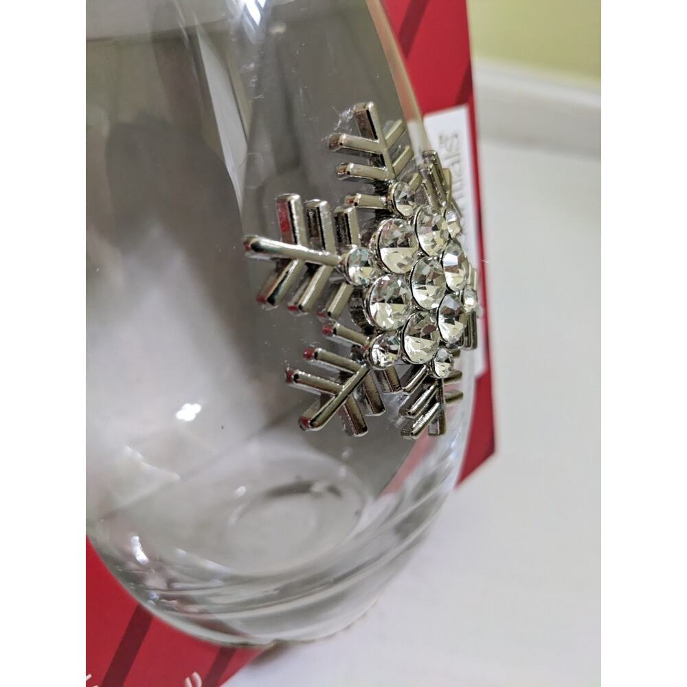 Stemless Wine Glasses Home Essentials Snowflake Charms Rhinestone Stones New - Picture 3 of 5